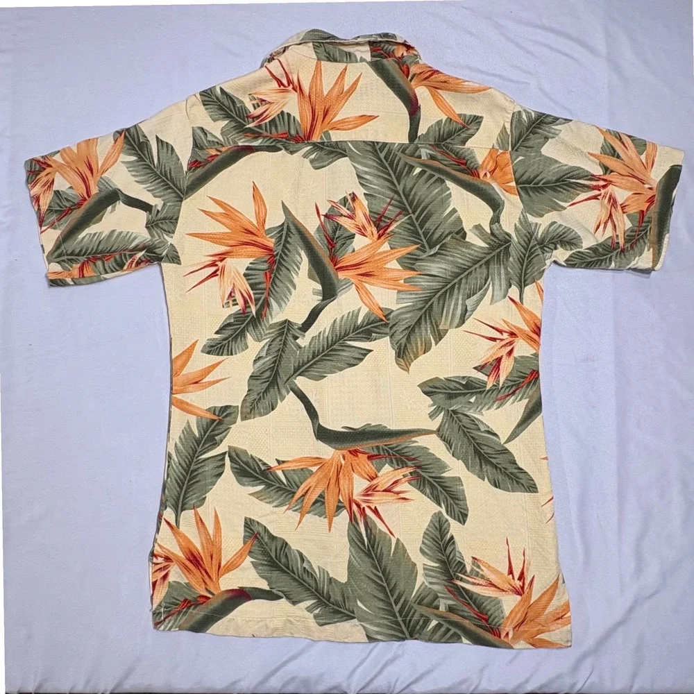 Tommy Bahama Relax Mens Medium Silk Bird of Paradise Tropical Camp‎ Shirt Yellow